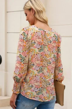 Discount Dear-Lover Puff Sleeve Floral Blouse Yellow