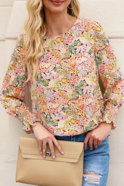 Discount Dear-Lover Puff Sleeve Floral Blouse Yellow