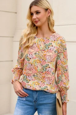 Discount Dear-Lover Puff Sleeve Floral Blouse Yellow