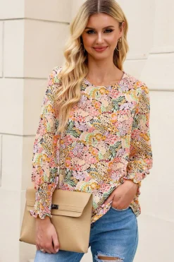 Discount Dear-Lover Puff Sleeve Floral Blouse Yellow