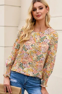 Discount Dear-Lover Puff Sleeve Floral Blouse Yellow