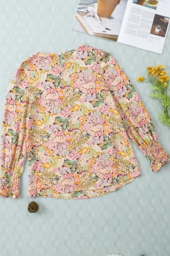 Discount Dear-Lover Puff Sleeve Floral Blouse Yellow