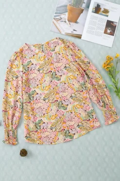 Discount Dear-Lover Puff Sleeve Floral Blouse Yellow