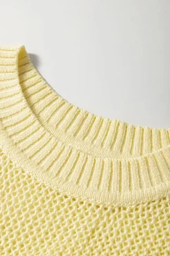 Outlet Dear-Lover Solid Color Hollowed Knit Round Neck Sweater Vest Yellow