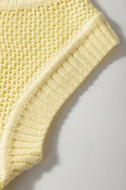 Outlet Dear-Lover Solid Color Hollowed Knit Round Neck Sweater Vest Yellow
