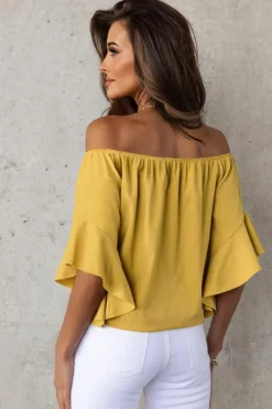 New Dear-Lover Solid Off the Shoulder Blouses Yellow