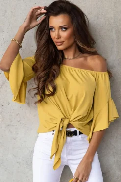 New Dear-Lover Solid Off the Shoulder Blouses Yellow