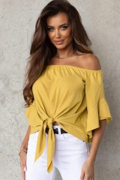 New Dear-Lover Solid Off the Shoulder Blouses Yellow