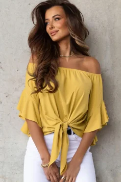 New Dear-Lover Solid Off the Shoulder Blouses Yellow