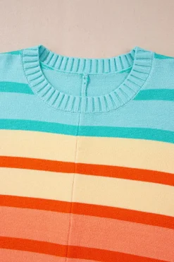 Fashion Dear-Lover Gradient Striped Ribbed Edge Loose Sweater Yellow Stripe