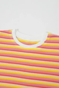 Sale Dear-Lover Rainbow Tee Tasseled String Wide Leg Pants Set Yellow Stripe