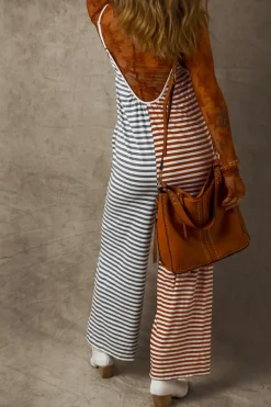 Discount Dear-Lover Two Tone Contrast Spaghetti Strap Backless Overall Yellow Stripe