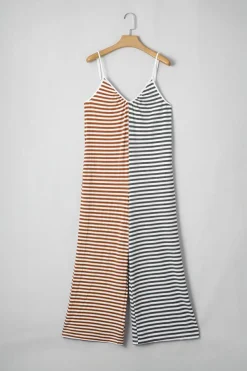 Discount Dear-Lover Two Tone Contrast Spaghetti Strap Backless Overall Yellow Stripe