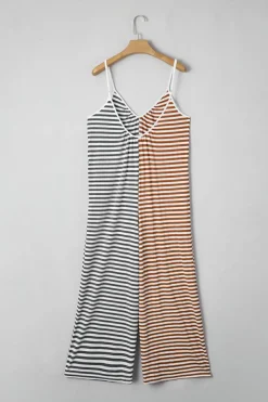 Discount Dear-Lover Two Tone Contrast Spaghetti Strap Backless Overall Yellow Stripe
