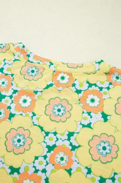 Clearance Dear-Lover Summer Flower Printed Drop Shoulder Loose T Shirt Yellow