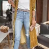 Outlet Dear-Lover Velvet Open Front Pocketed Long Duster Yellow