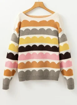 Discount Dear-Lover Wave Striped Balloon Sleeve Drop Shoulder Sweater Yellow