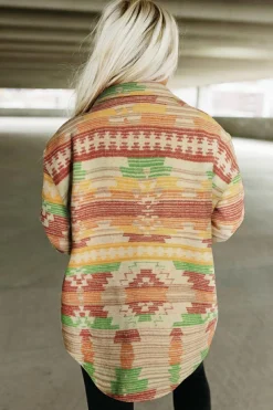 Online Dear-Lover Western Aztec Print Button Flap Pocket Shacket Yellow