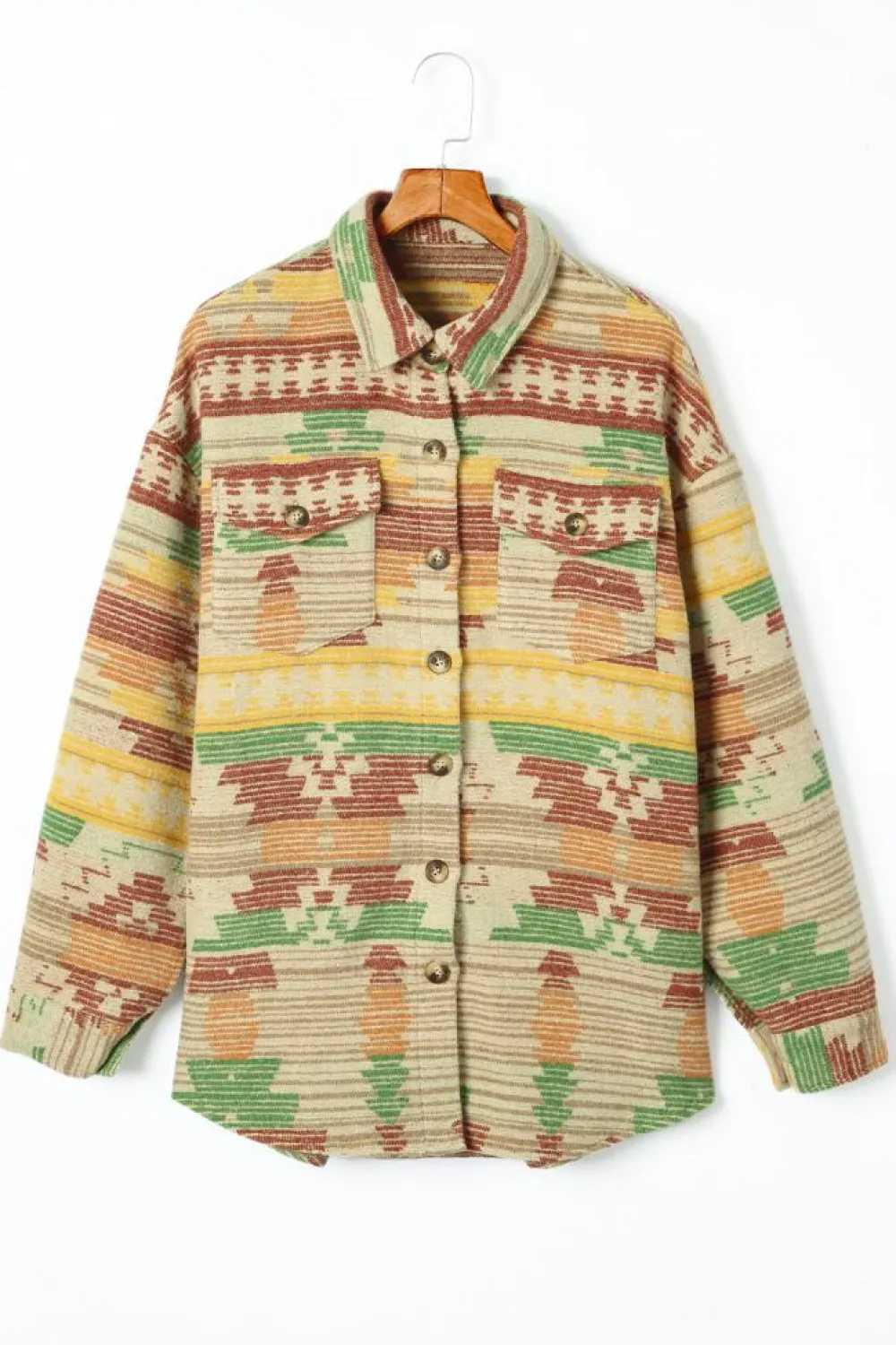 Online Dear-Lover Western Aztec Print Button Flap Pocket Shacket Yellow