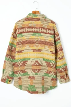 Online Dear-Lover Western Aztec Print Button Flap Pocket Shacket Yellow