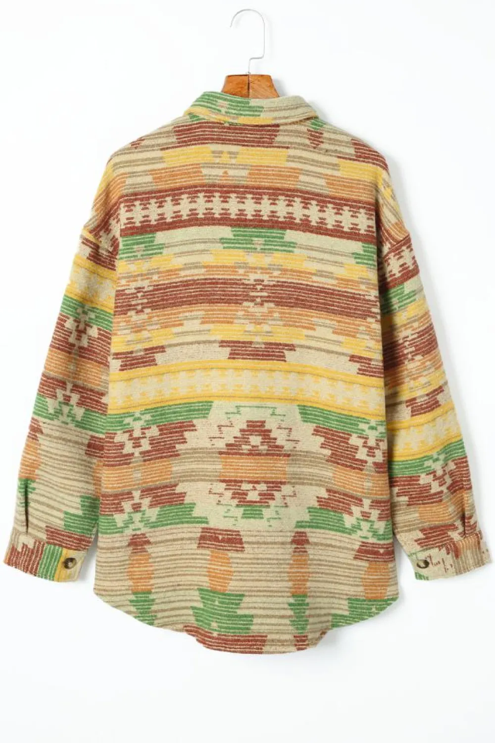 Online Dear-Lover Western Aztec Print Button Flap Pocket Shacket Yellow