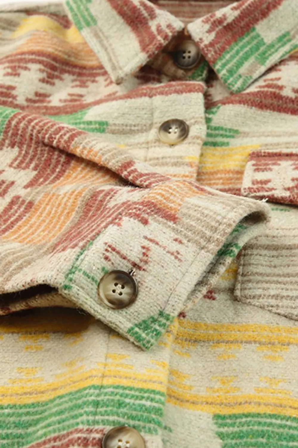 Online Dear-Lover Western Aztec Print Button Flap Pocket Shacket Yellow