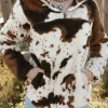 Discount Dear-Lover Zip Collar Cow Print Fleece Sweatshirt White