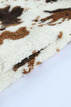 Discount Dear-Lover Zip Collar Cow Print Fleece Sweatshirt White